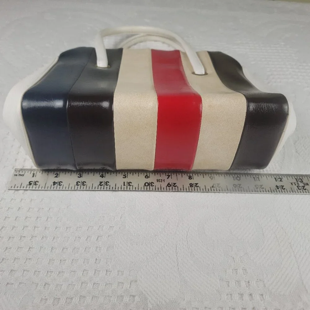 Vintage purse frame bag MCM classic white blue black cream red wide retro stripe - Picture 3 of 12